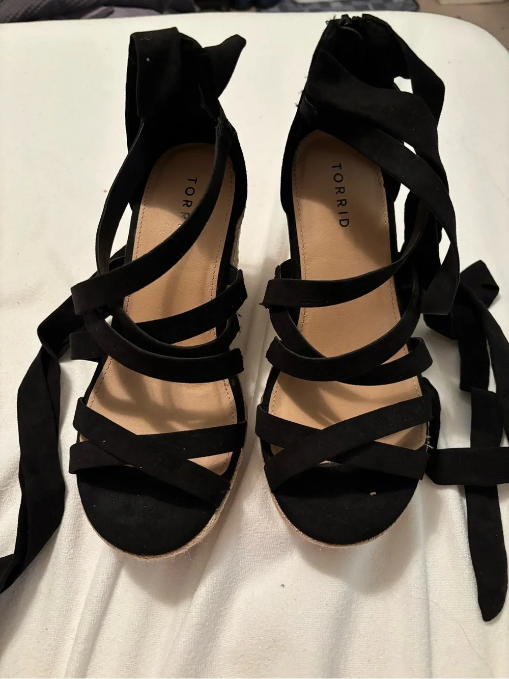 Black Espadrille Wedge Sandals with Ankle Tie